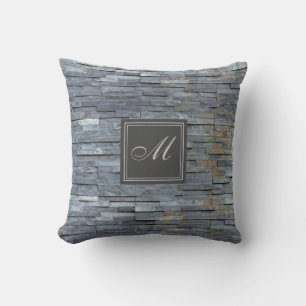 Gray Slate Monogram Kissen