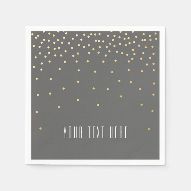 Gray & Small Gold Foil Confetti Wedkins Serviette (Vorderseite)