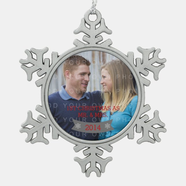 Gray Snowflake Banner Holiday Foto Ornament v2 (Vorderseite)