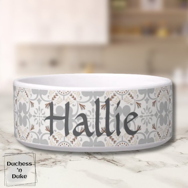 Gray Spanish Tile Personalized Pet Bowl  Napf (Pet Bowl - Gray Spanish Tile Personalized)