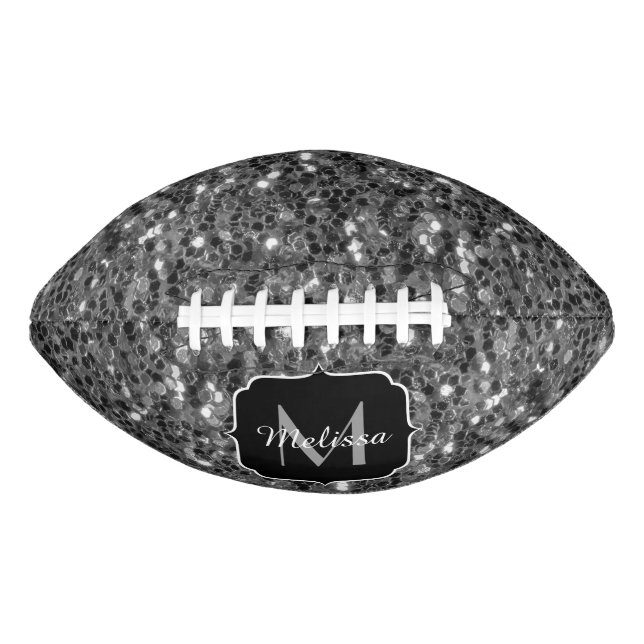 Gray sparkles faux glitter Monogram Football (Vorderseite)