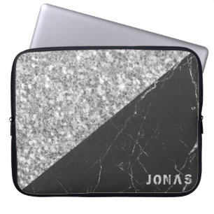Gray Sparkling Glitzer Black Marble Laptopschutzhülle