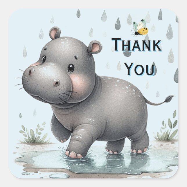 Gray spielful Hippo Danke Square Sticker (Vorderseite)