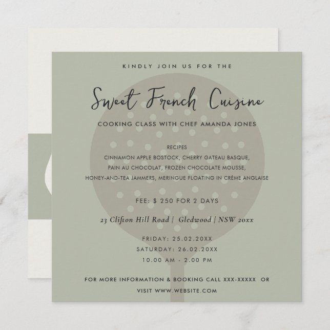 GRAY SPOON FORK COOKING CLASS EINLADEN VORLAGE (Vorne/Hinten)