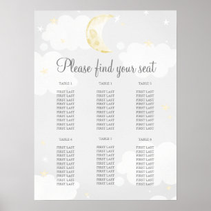 Gray Star Moon Sky Baby Shower Seekarte Poster