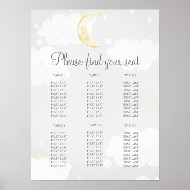 Gray Star Moon Sky Baby Shower Seekarte Poster (Vorne)