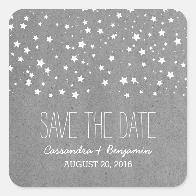 Gray Starry Night Save the Date Stickers (Vorderseite)