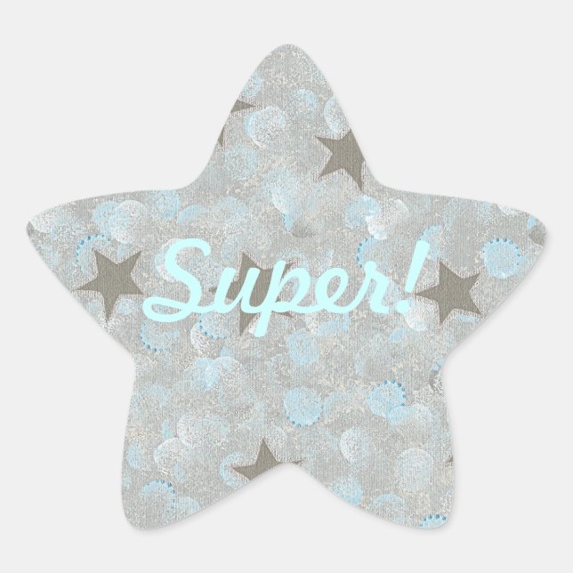 Gray Stars Blue Silver Bubbles Super Stickers (Vorderseite)