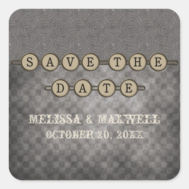 Gray Steampunk Keys Save the Date Stickers (Vorderseite)