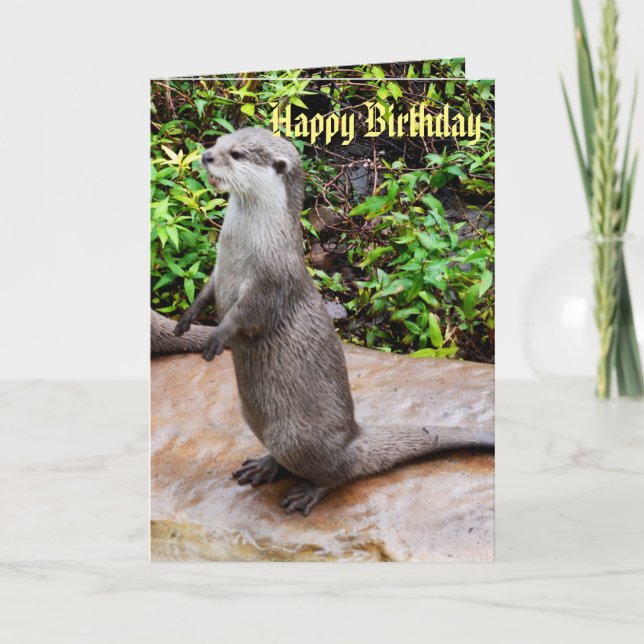 Gray Stehend Otter Happy Birthday Karte (Vorderseite)