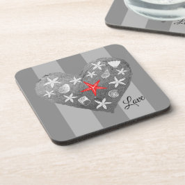 Gray Stripe Coastal Thema Seashell Starfish Herz Getränkeuntersetzer
