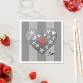 Gray Stripe Coastal Thema Seashell Starfish Herz Serviette