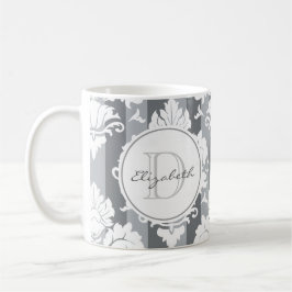 Gray Stripe Damask Mit Monogramm Tasse