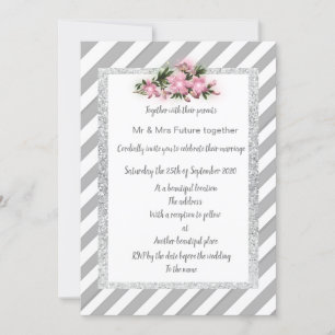 Gray Stripe pink Blume Einladung Neue Hochzeit
