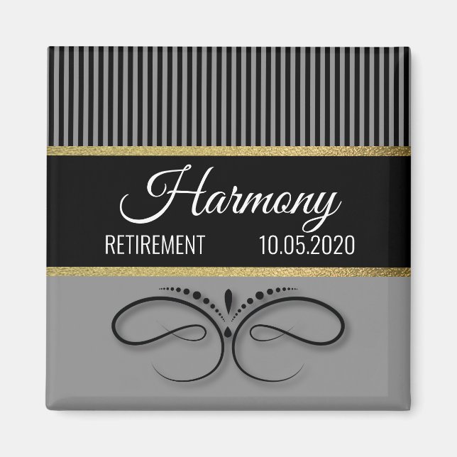 Gray Stripes and Butterfly Scroll - Gold Foil Magnet (Vorne)