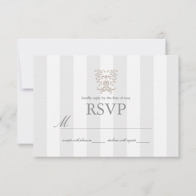 Gray Stripes & Brown Damask Wedding UAWG RSVP Karte (Vorderseite)