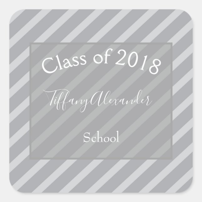 Gray Stripes Graduation Party Quadratischer Aufkleber (Vorderseite)