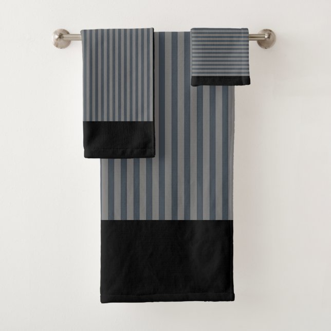 GRAY STRIPES SCHWARZE GRENZE BADHANDTUCH SET (Insitu)