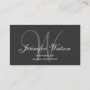 Gray Stylish Monogram Mommy Calling Card Telefonnummerkarte