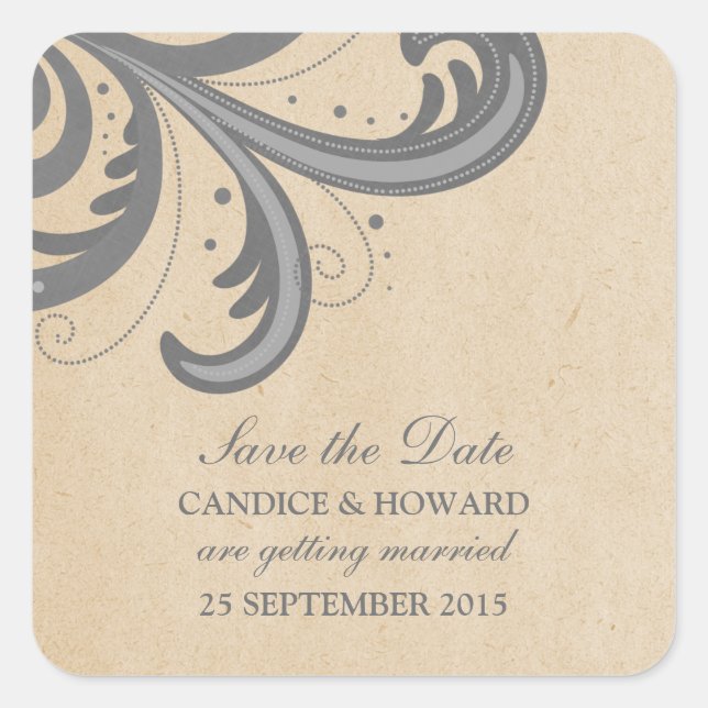 Gray Stylish Wirbel Save the Date Stickers (Vorderseite)