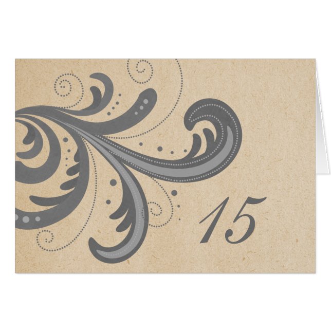 Gray Stylish Wirbel Tischnummer Card (Vorderseite (Horizontal))