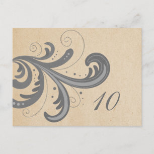 Gray Stylish Wirbel Tischnummer Postkarte