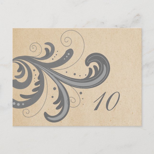 Gray Stylish Wirbel Tischnummer Postkarte (Vorderseite)