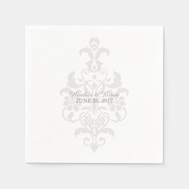 Gray Subtle Damask Paper Napkins Serviette (Vorderseite)
