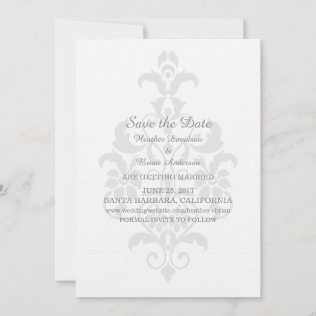 Gray Subtle Damask Save the Date einladen Einladung (Vorderseite)