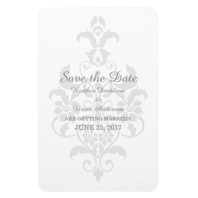 Gray Subtle Damask Save the Date Flexi Magnet (Vertikal)
