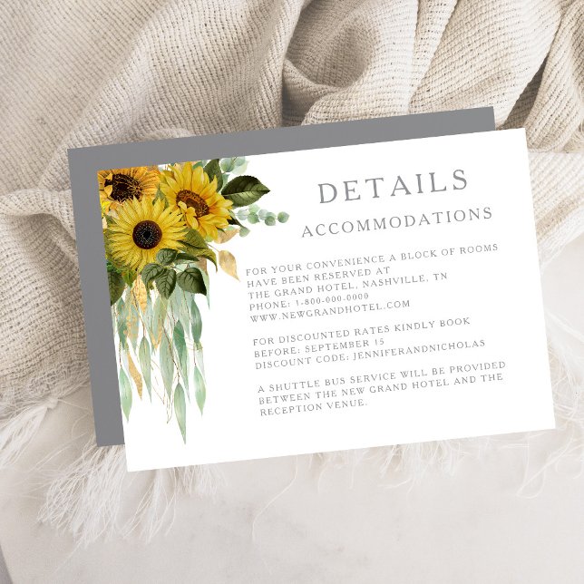 Gray Sunflower Hochzeitsunterkünfte Details Begleitkarte (Gray Sunflower Wedding Accommodations Details Enclosure Card)
