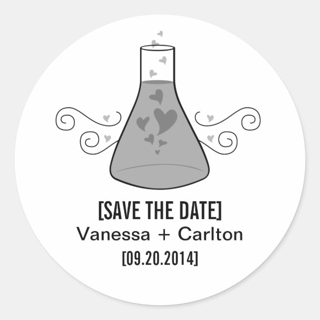 Gray Sweet Chemistry Save the Date Stickers (Vorderseite)