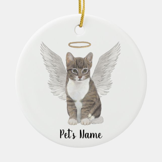 Gray Tabby Cat Beileid Memorial Keramik Ornament (Vorne)