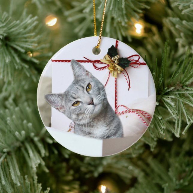 Gray Tabby Cat Christmas Keramik Ornament (Baum)