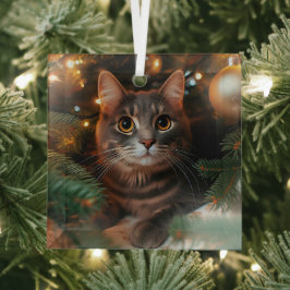Gray Tabby Cat Glass Ornament Aus Glas