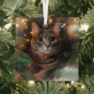 Gray Tabby Cat Glass Ornament Aus Glas