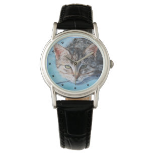 Gray Tabby Cat Kunsthandwerk Armbanduhr