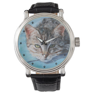 Gray Tabby Cat Kunstvoll und ganz Armbanduhr