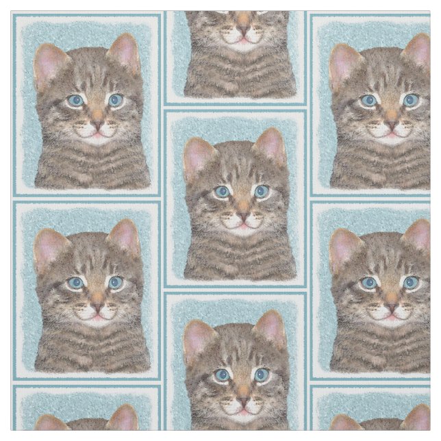 Gray Tabby Cat Malerei - Niedliche Original Katze  Stoff (Muster)