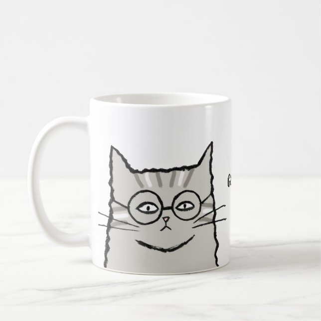 Gray Tabby Cat mit Brille Cat Lover individuelle N Kaffeetasse (Links)