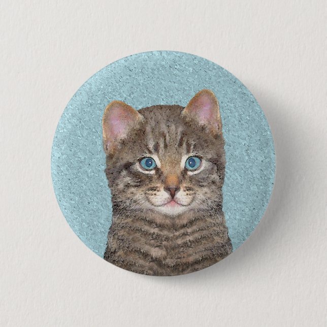 Gray Tabby Cat Painting - Niedliche Original Cat A Button (Vorderseite)