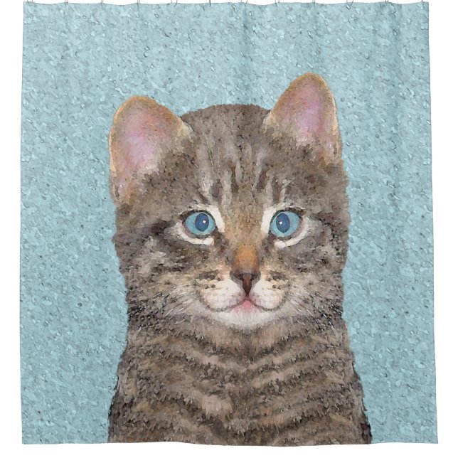 Gray Tabby Cat Painting - Niedliche Original Cat A Duschvorhang (Vorderseite)