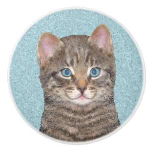 Gray Tabby Cat Painting - Niedliche Original Cat A Keramikknauf
