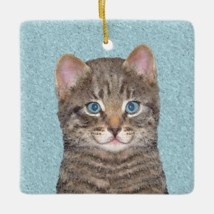 Gray Tabby Cat Painting - Niedliche Original Cat A Keramikornament