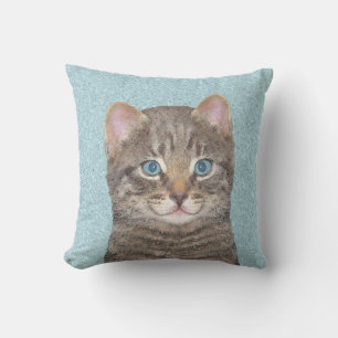 Gray Tabby Cat Painting - Niedliche Original Cat A Kissen