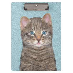 Gray Tabby Cat Painting - Niedliche Original Cat A Klemmbrett