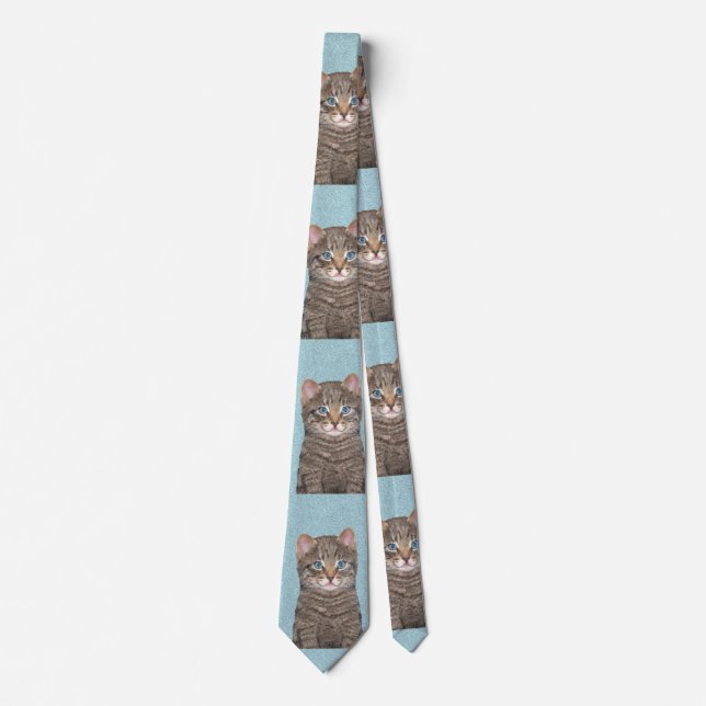 Gray Tabby Cat Painting - Niedliche Original Cat A Krawatte (Vorderseite)