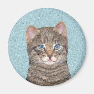 Gray Tabby Cat Painting - Niedliche Original Cat A Magnet