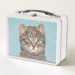 Gray Tabby Cat Painting - Niedliche Original Cat A Metall Brotdose