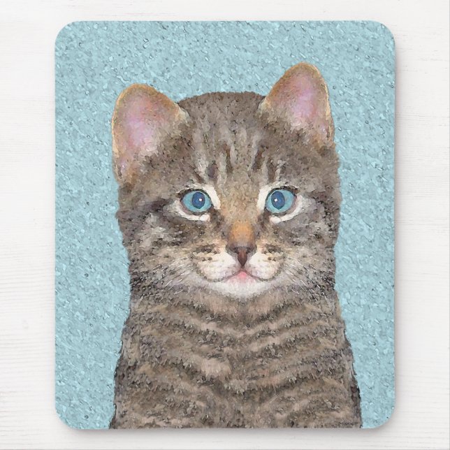 Gray Tabby Cat Painting - Niedliche Original Cat A Mousepad (Vorne)